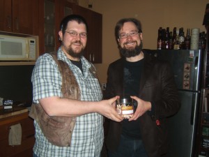 Robert with his prize for being first out: A jar of matches!